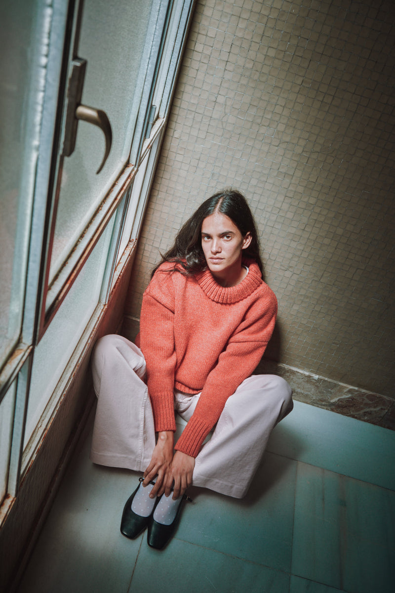 STEPHANIE Oversize Sweater in Merino Wool - Coral
