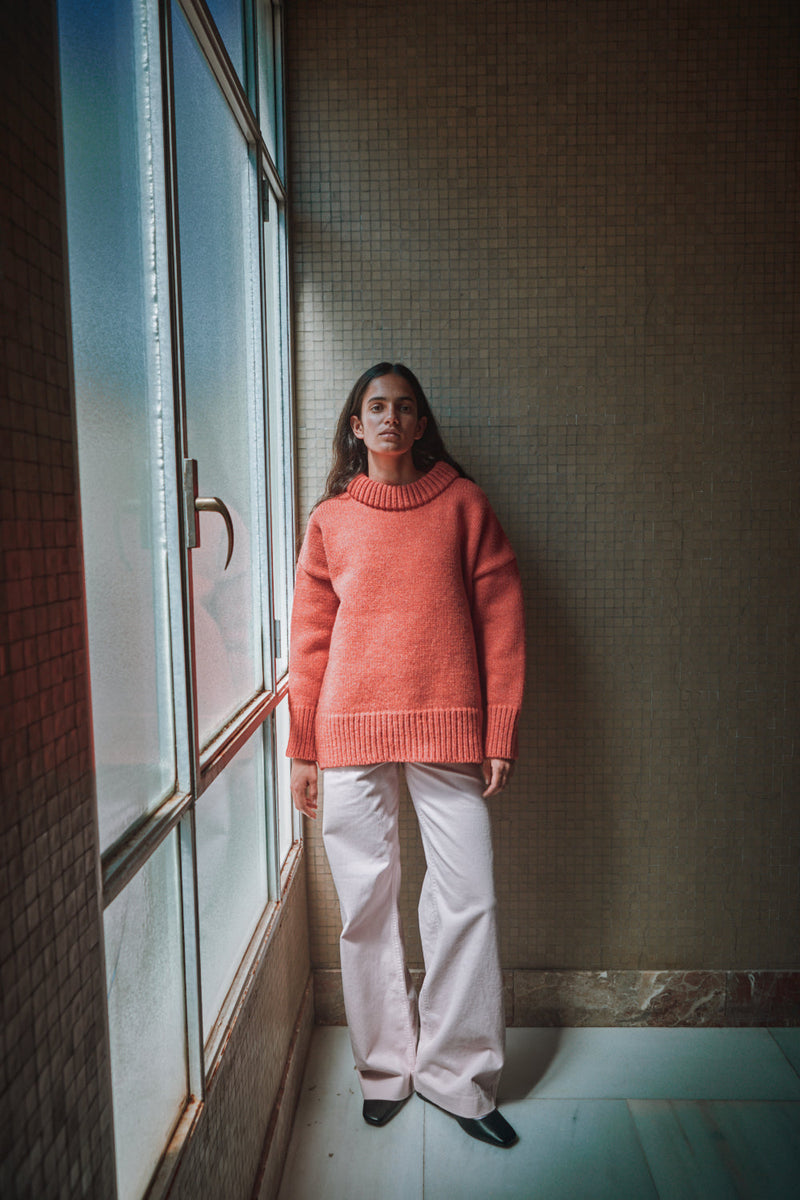 STEPHANIE Oversize Sweater in Merino Wool - Coral