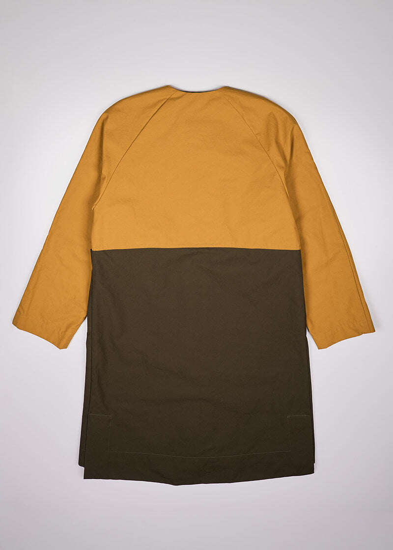 Waxed Cotton Overcoat || Mustard & Midnight Blue