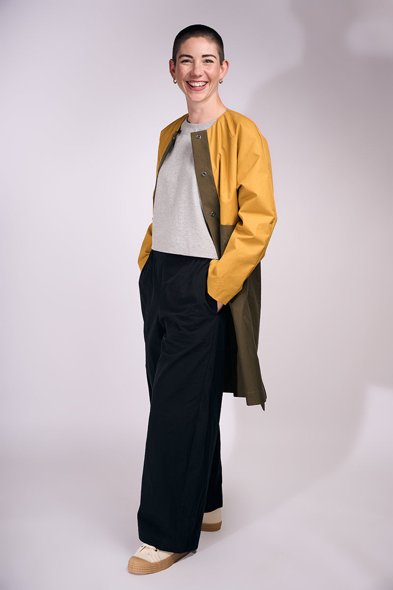 Waxed Cotton Overcoat || Mustard & Midnight Blue