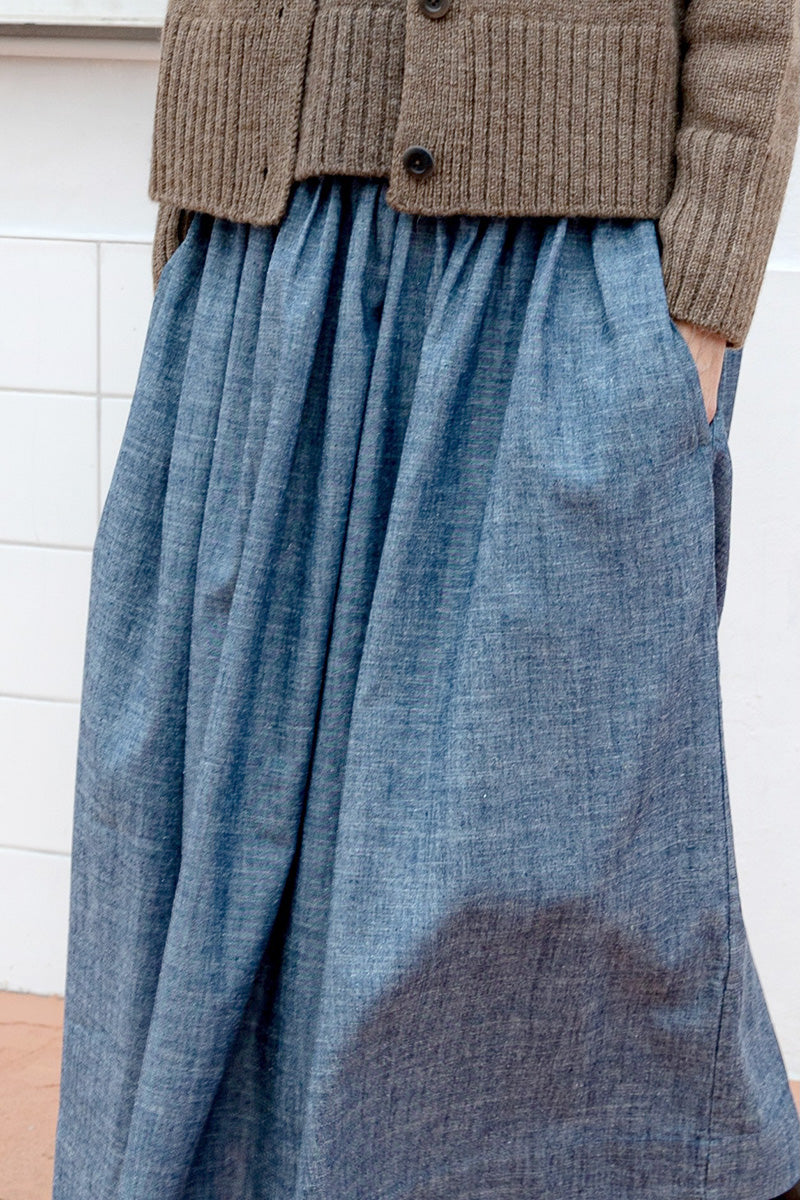 Tina Gathered Midi Skirt Denim Chambray