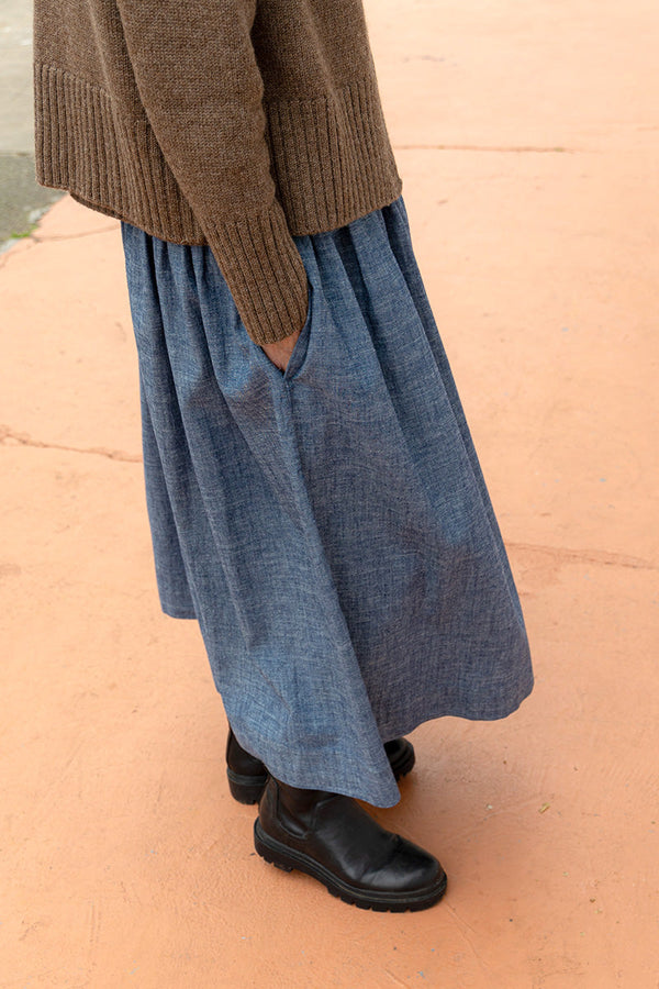 Tina Gathered Midi Skirt Denim