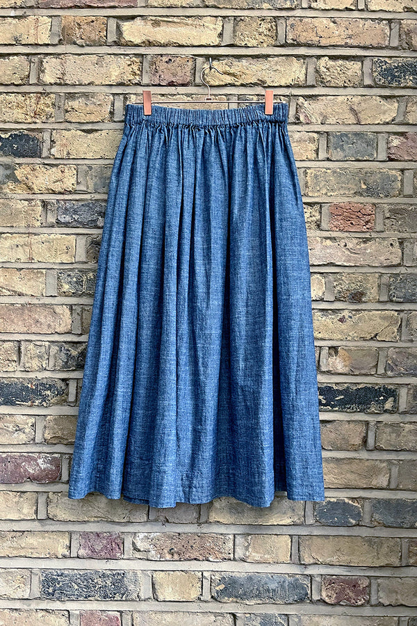 Tina Gathered Midi Skirt Denim Chambray