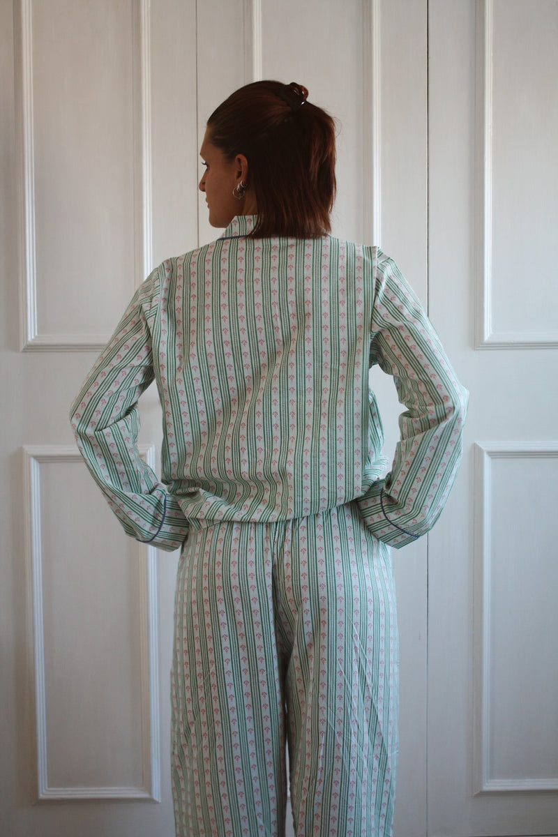 Green Stripe Long Pyjama Set