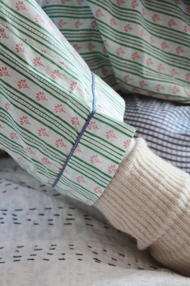 Green Stripe Long Pyjama Set