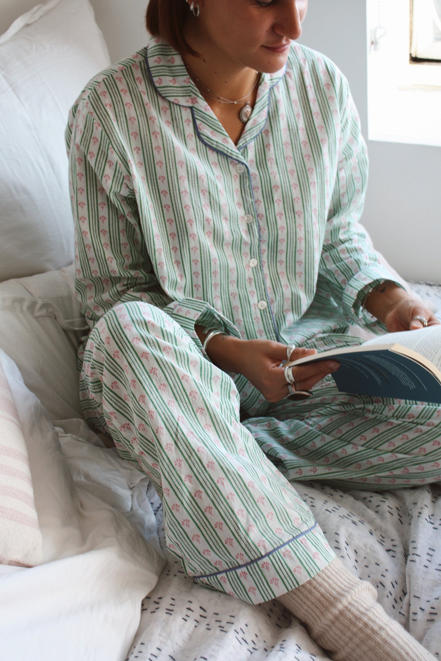 Green Stripe Long Pyjama Set