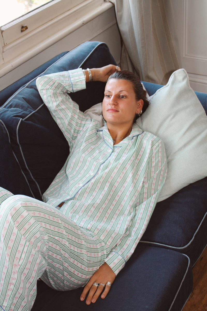 Green Stripe Long Pyjama Set