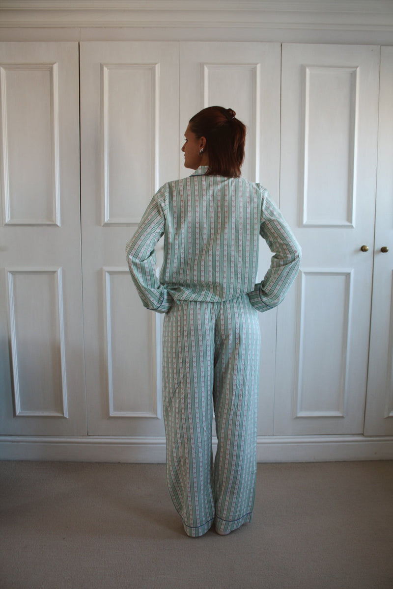 Green Stripe Long Pyjama Set