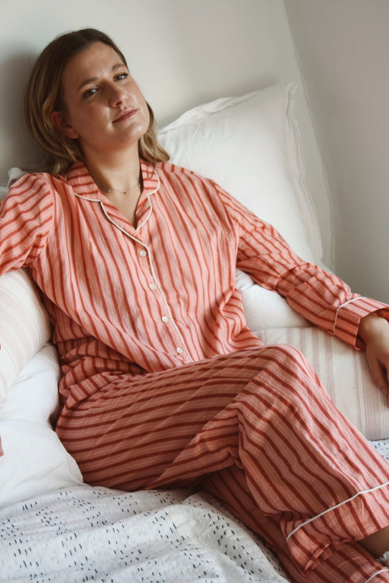 Pink Stripe Long Pyjama Set
