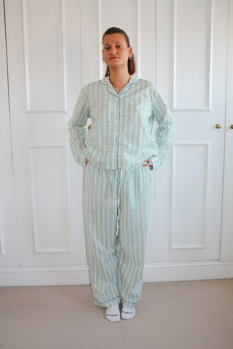 Green Stripe Long Pyjama Set