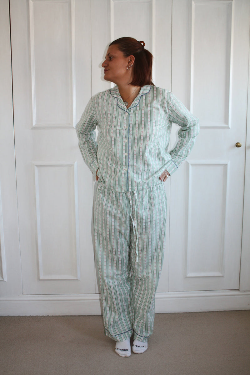 Green Stripe Long Pyjama Set