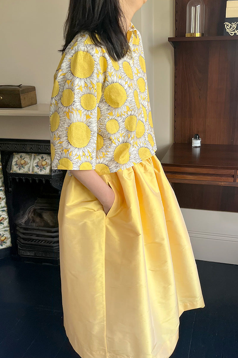 Tina Gathered Midi Skirt  Yellow Silk