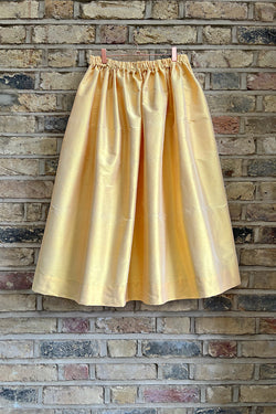 Tina Silk Gathered Midi Skirt  Yellow