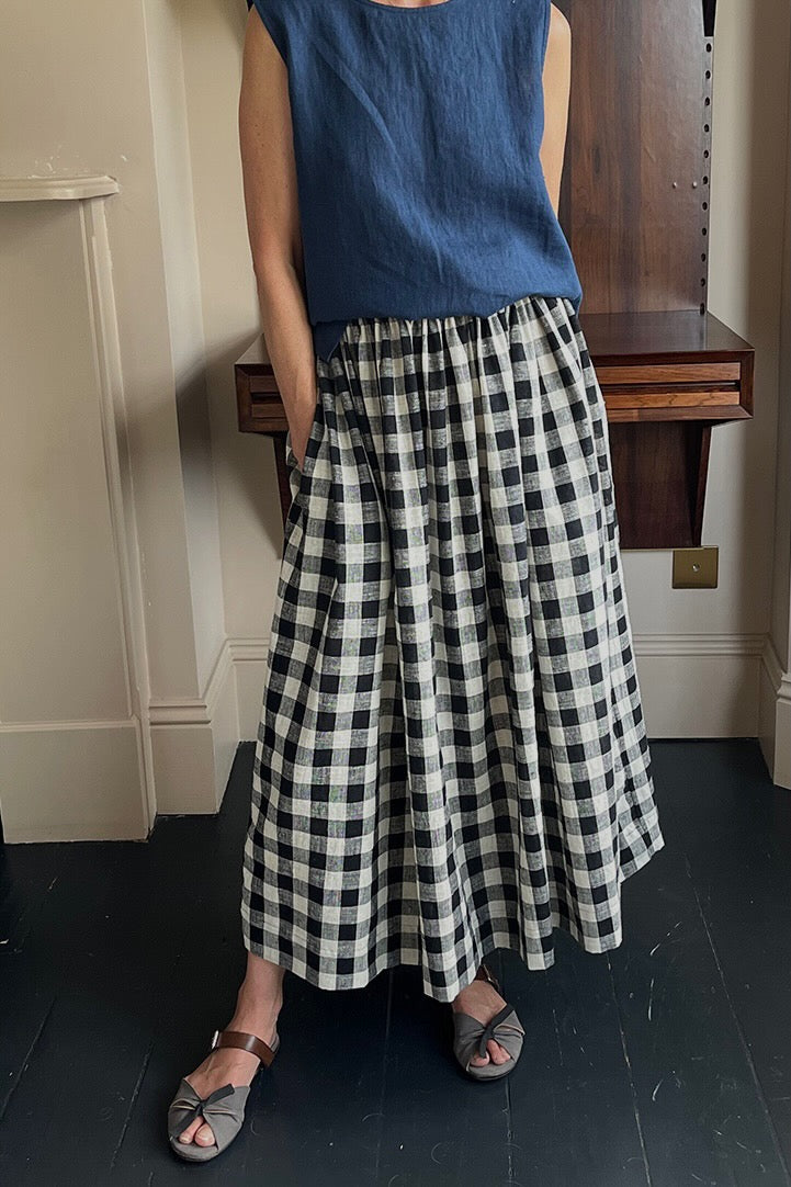 Tina Gathered Midi Skirt Gingham Kala Cotton