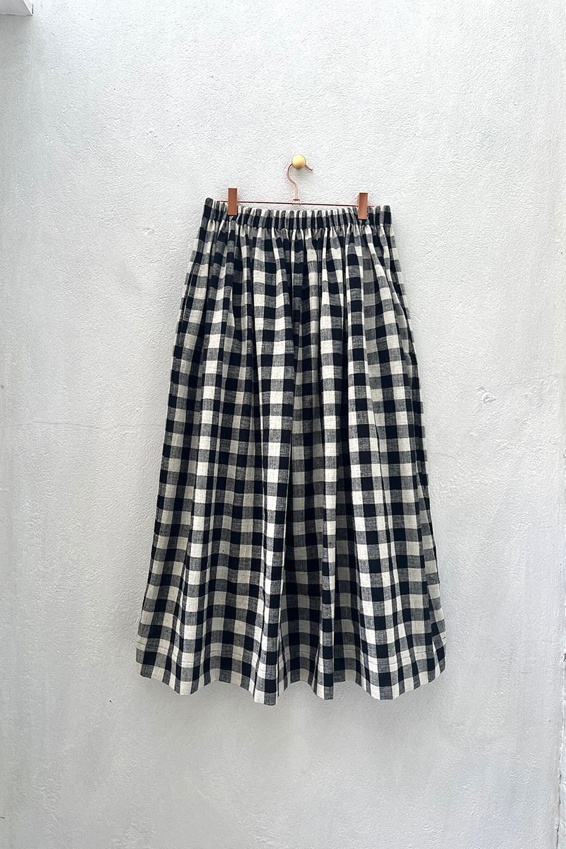 Tina Gathered Midi Skirt Gingham Kala Cotton