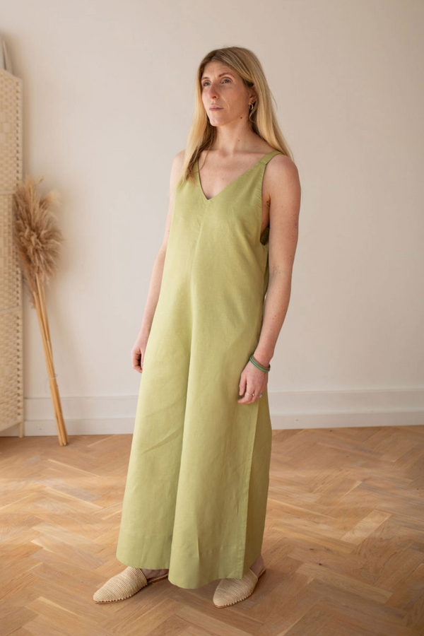 Wild Clouds X Gather&See Pear Green Linen Culotte Jumpsuit