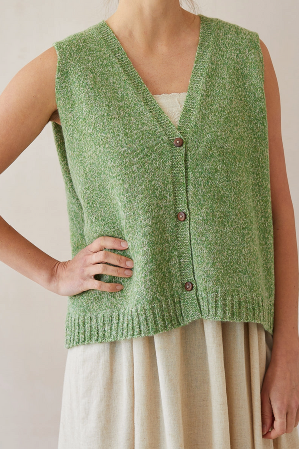 Button Up Vest | Green Marl