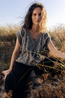 Laimė: Embroidered Cloud Grey Alpaca Wool & Cotton Vest