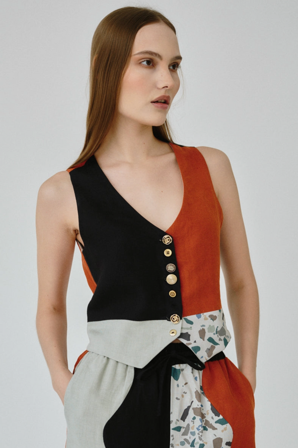 Daphne Colour Block Linen Waistcoat