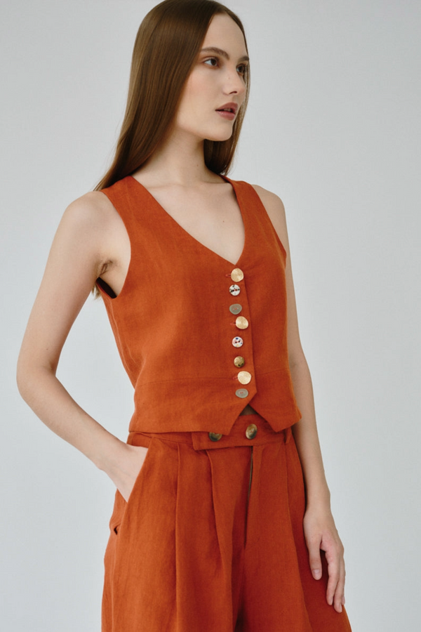 Daphne Linen Waistcoat in Orange