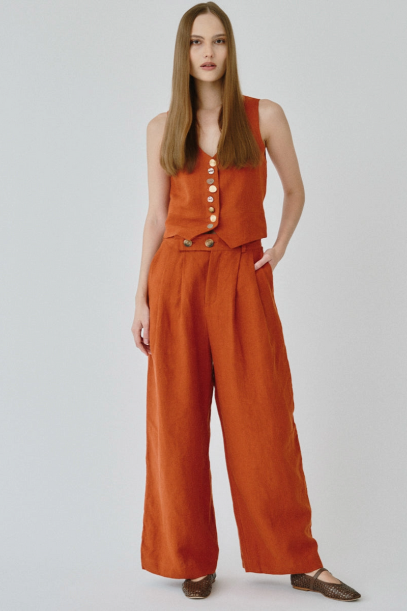 Celeste Linen Trousers in Orange