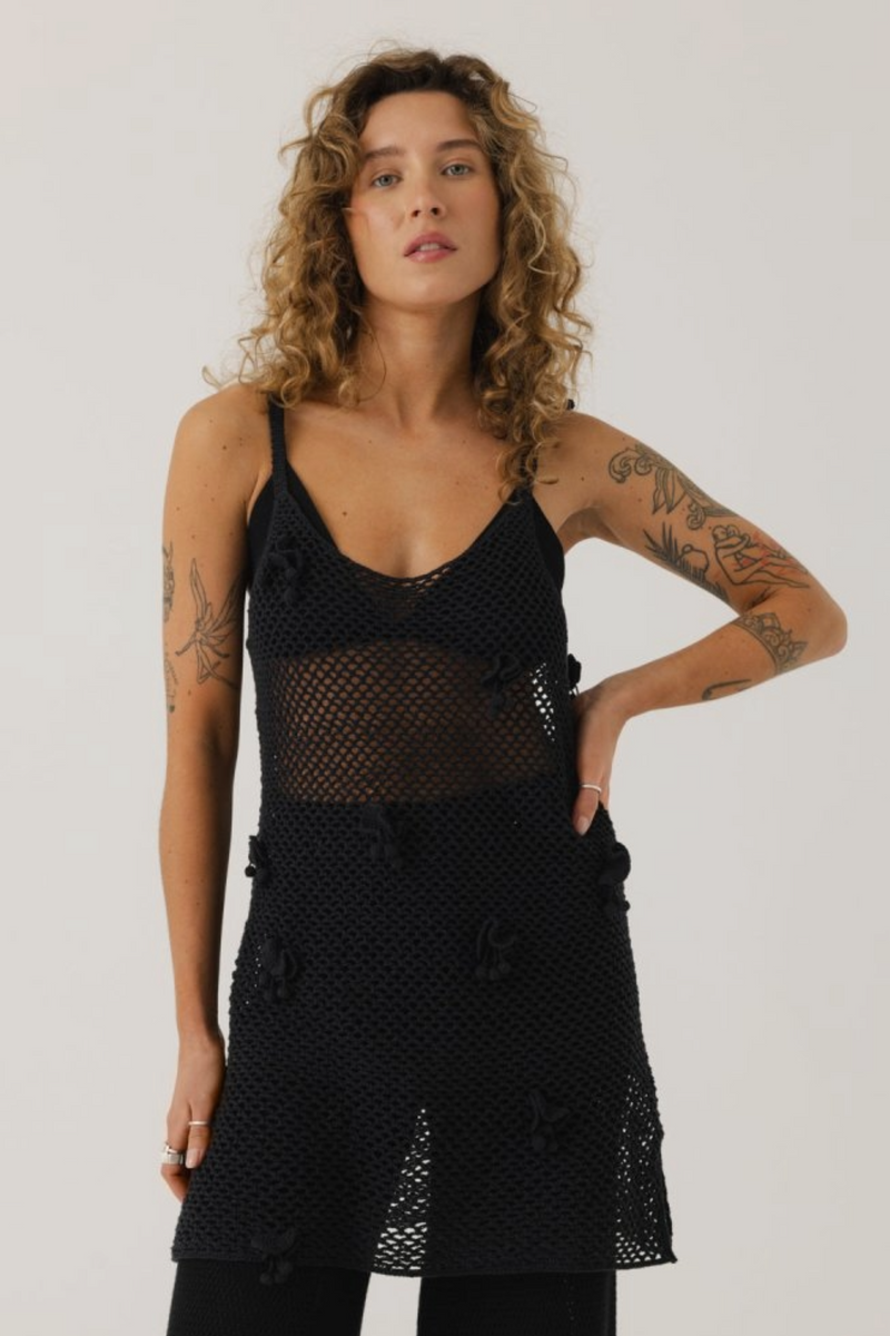 Aguonos: Black Cotton Crochet Dress