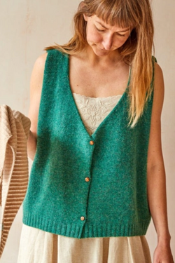 Loose Button-up Vest - Lush Green