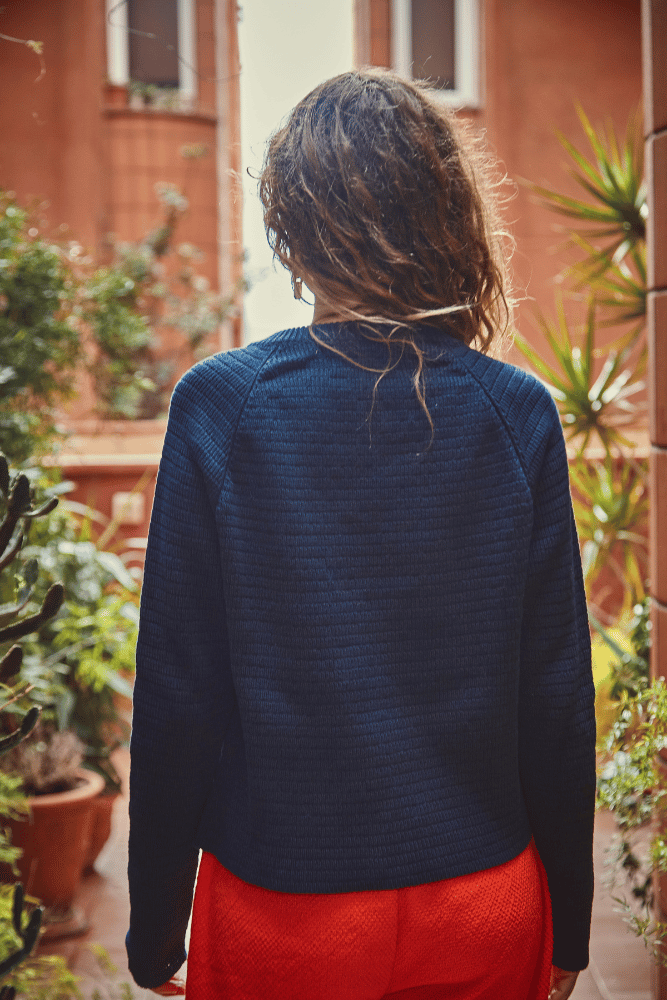 VALÉRIE Cropped Cardigan in Organic Cotton - Navy Blue