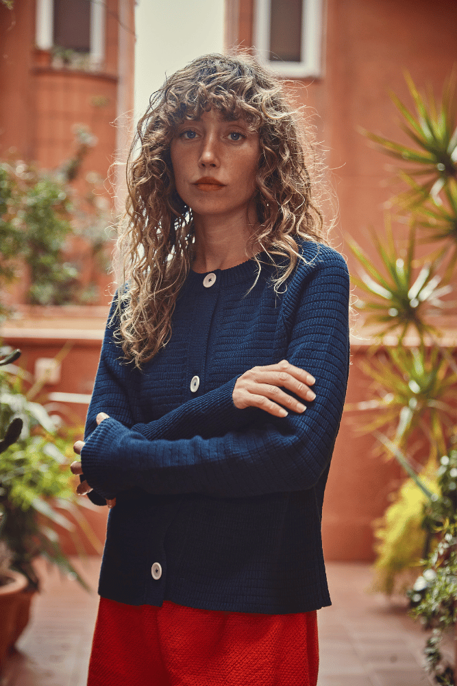 VALÉRIE Cropped Cardigan in Organic Cotton - Navy Blue