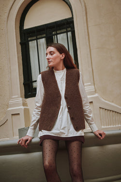 VERA Sleeveless Vest in Merino Wool - Chocolate - L'Envers