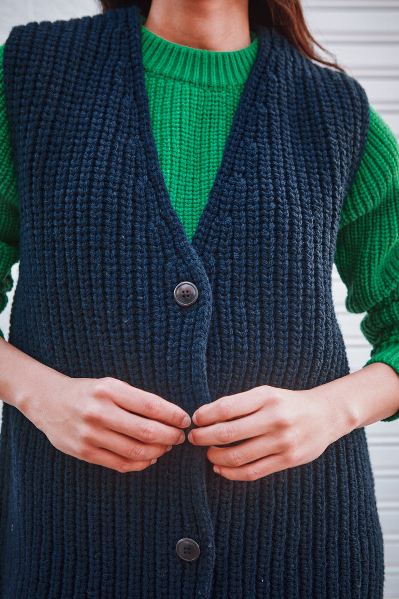 VERA Sleeveless Vest in Merino Wool - Navy