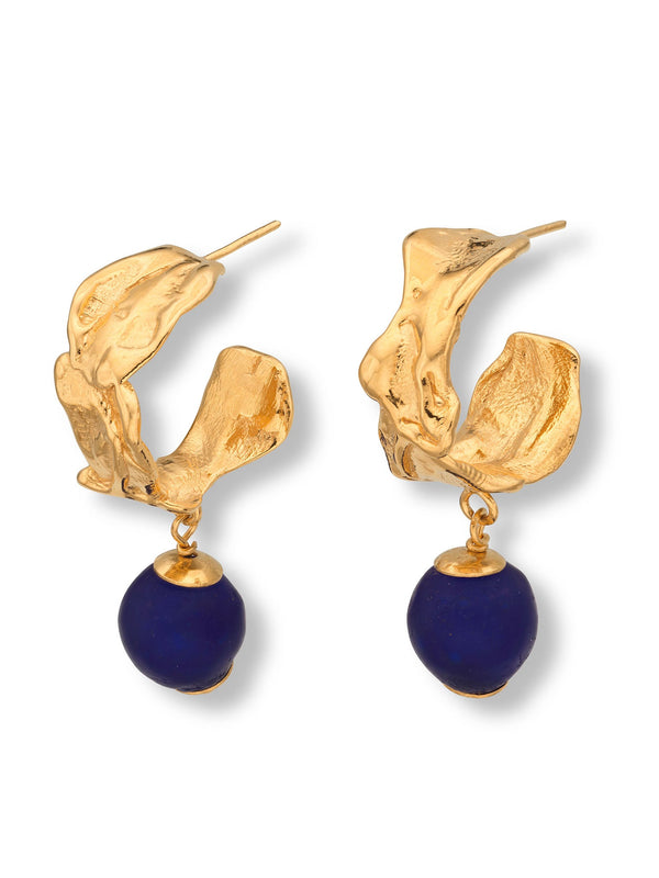 Vacation Deep Blue Hoop Earrings Gold