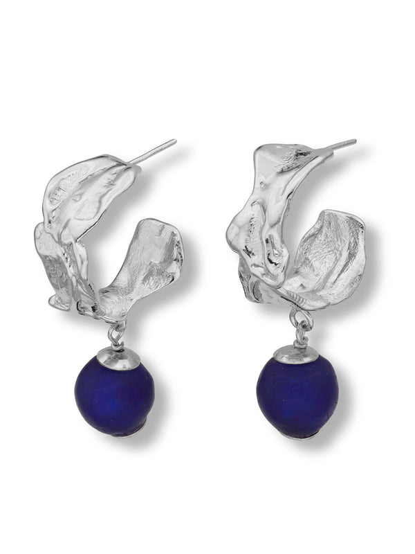 Vacation Deep Blue Hoop Earrings Silver
