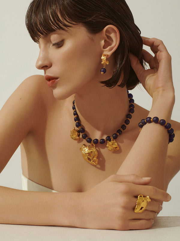 Vacation Deep Blue Hoop Earrings Gold