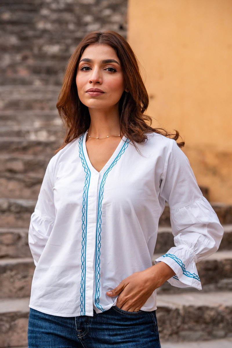 Sky Embroidery Bella Blouse