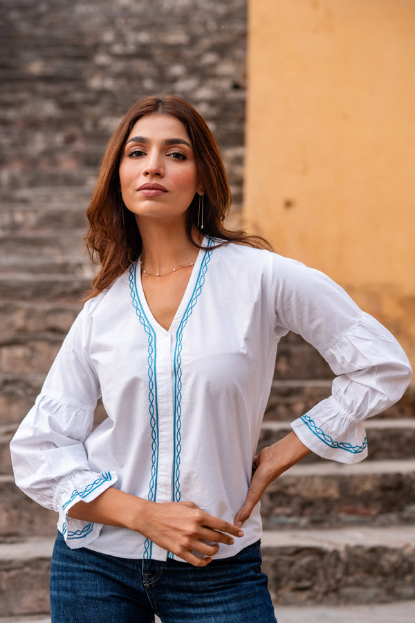 Sky Embroidery Bella Blouse