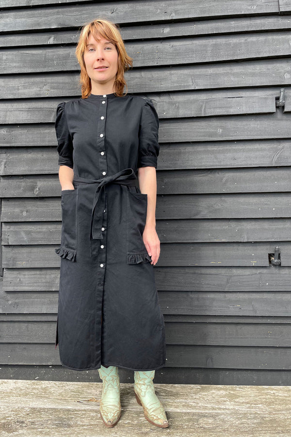 Rosa Puff Sleeve Shirtdress, Black Japanese Denim