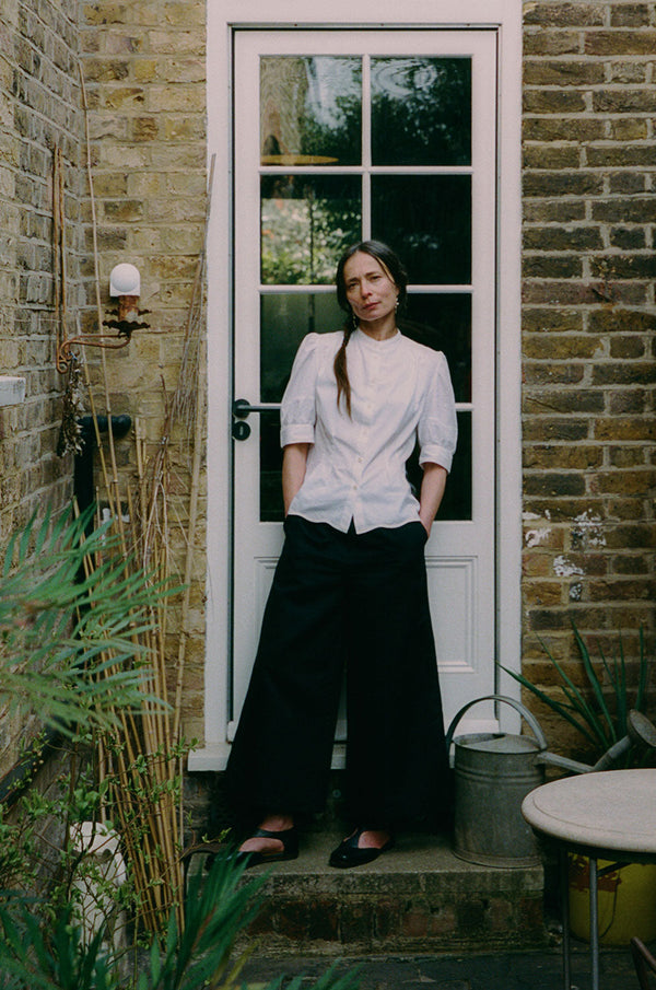 Amelia Wide Leg Culotte Trouser, Black Organic Cotton & Linen