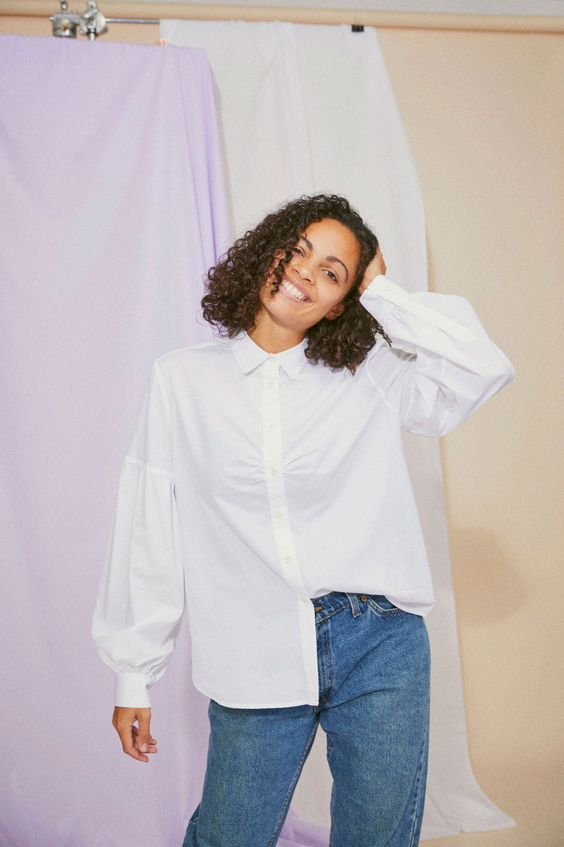 Women's Shirt, Saywood Studio, Edi Volume Sleeve Shirt, White shirt with lace collar