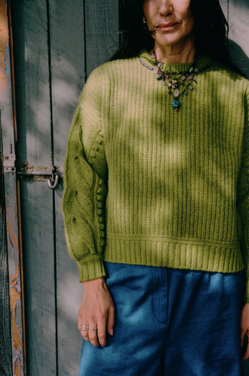 Adams Knitted Fishermans Rib Sweater, Dewy Moss Green