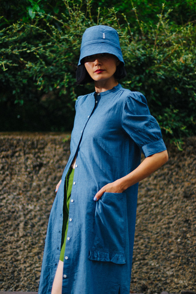 Rosa Puff Sleeve Shirtdress, Blue Light Wash Japanese Denim