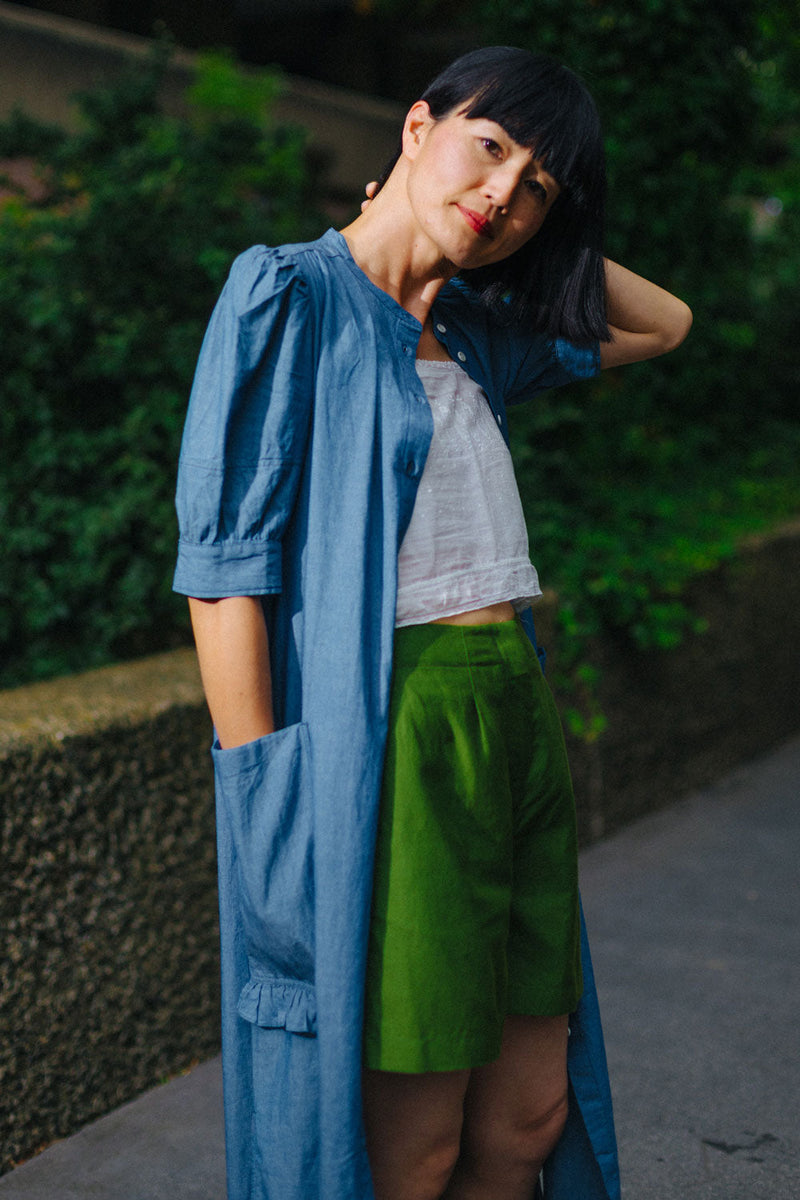 Rosa Puff Sleeve Shirtdress, Blue Light Wash Japanese Denim