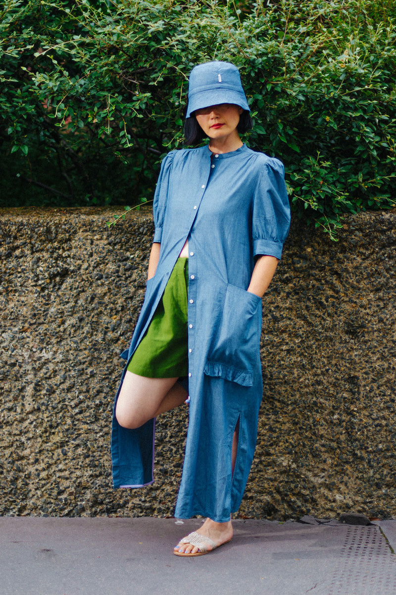 Rosa Puff Sleeve Shirtdress, Blue Light Wash Japanese Denim