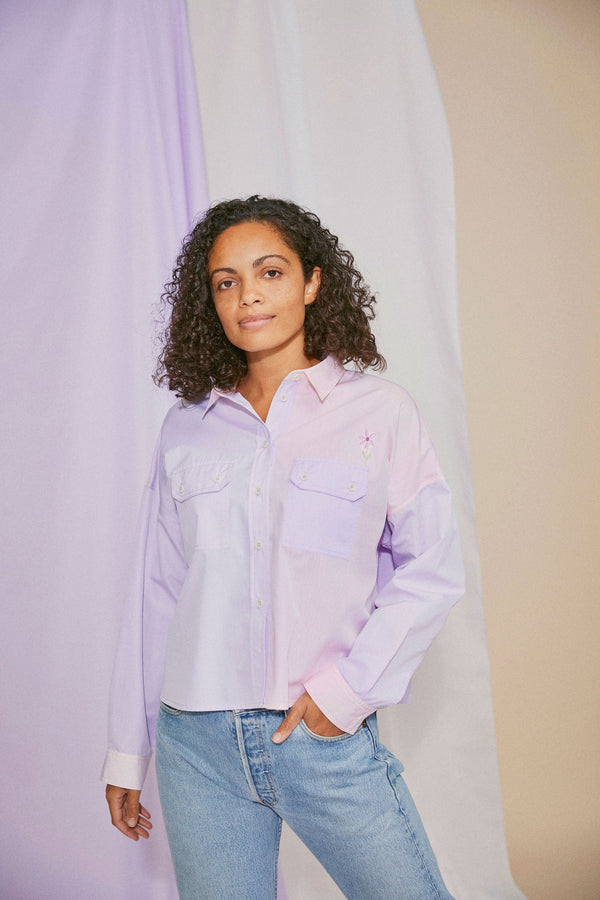 Women's Shirt, Pink lilac colourblock shirt, Jules Utility Shirt Cotton