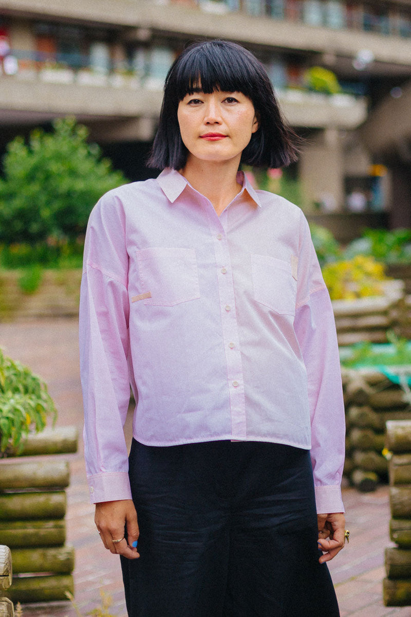 Lela Colourblock Shirt, Pastel Pink/ Orange Cotton