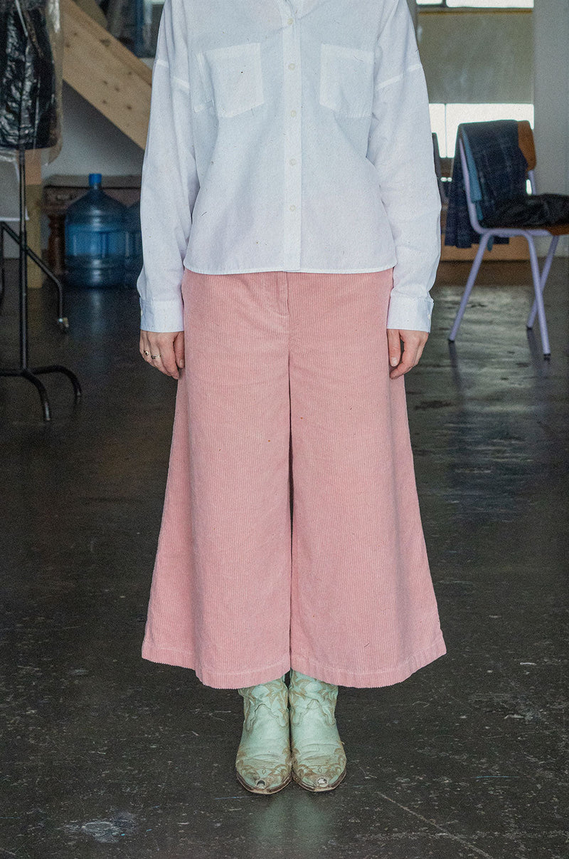 Amelia Wide Leg Culotte Trouser, Pink Corduroy Cotton