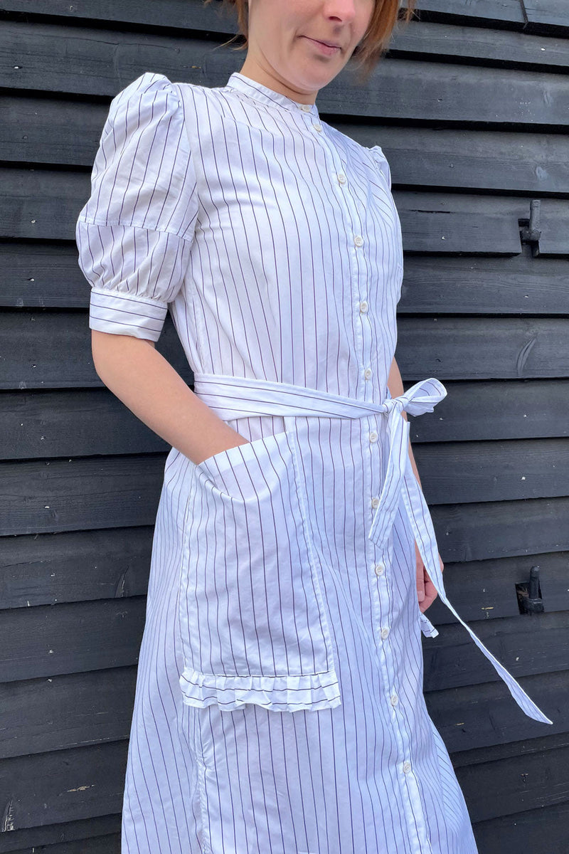 Rosa Puff Sleeve Shirtdress, White Cotton Pinstripe