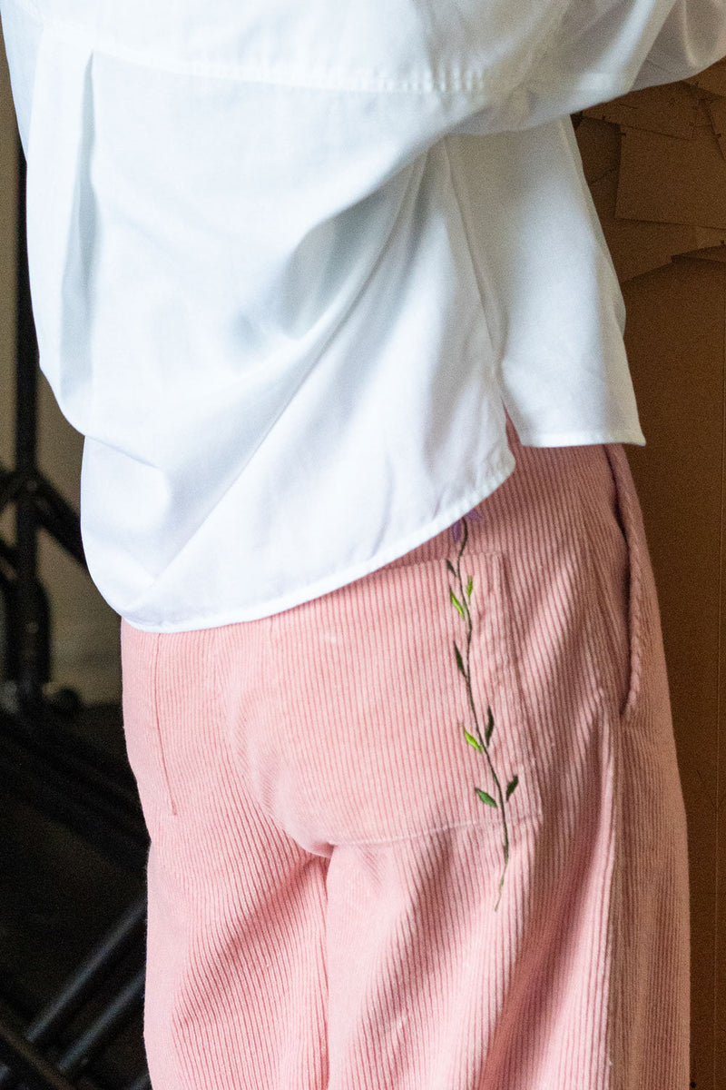 Amelia Wide Leg Culotte Trouser, Pink Corduroy Cotton