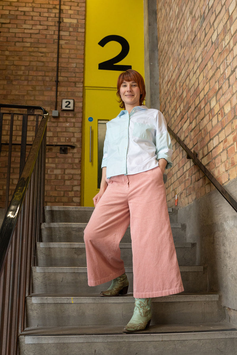 Amelia Wide Leg Culotte Trouser, Pink Corduroy Cotton