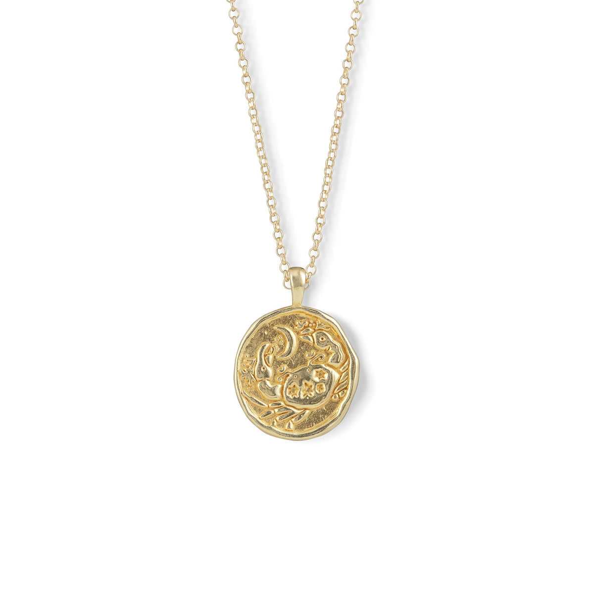 Gold Zodiac Coin Pendant Necklace • Cancer